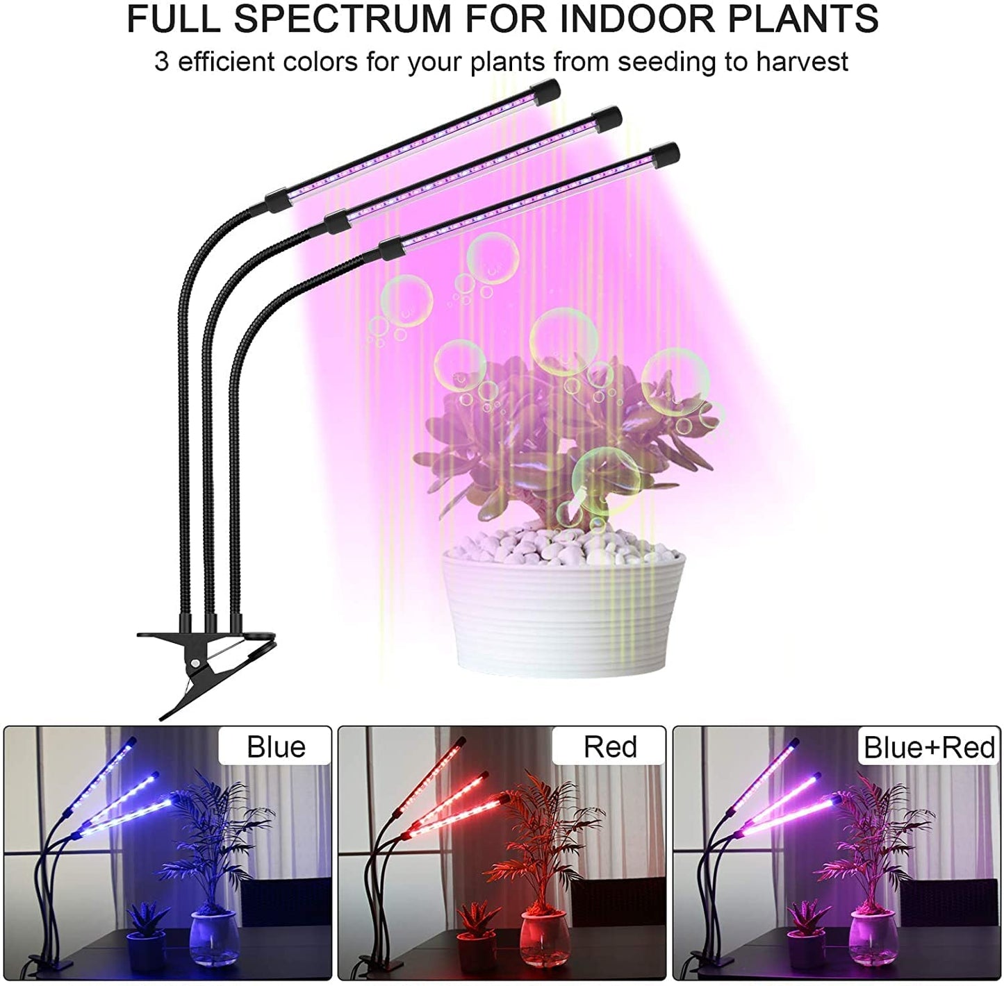 3-Head Grow Light for Indoor Plants