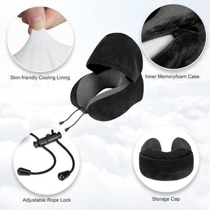 Velvet Memory Travel Neck Pillow with Hood&nbsp;