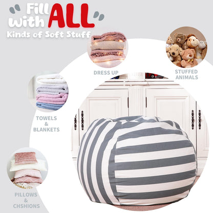 Striped Plush Toy Storage Bag – Cotton Canvas Organizer