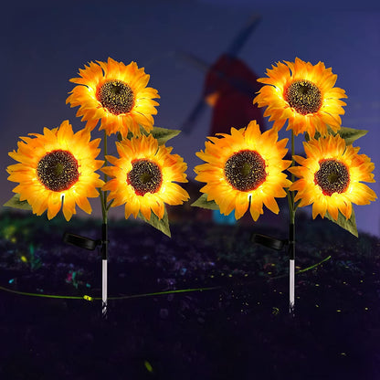 2 Pack Solar Garden Light With 3 Sunflowers