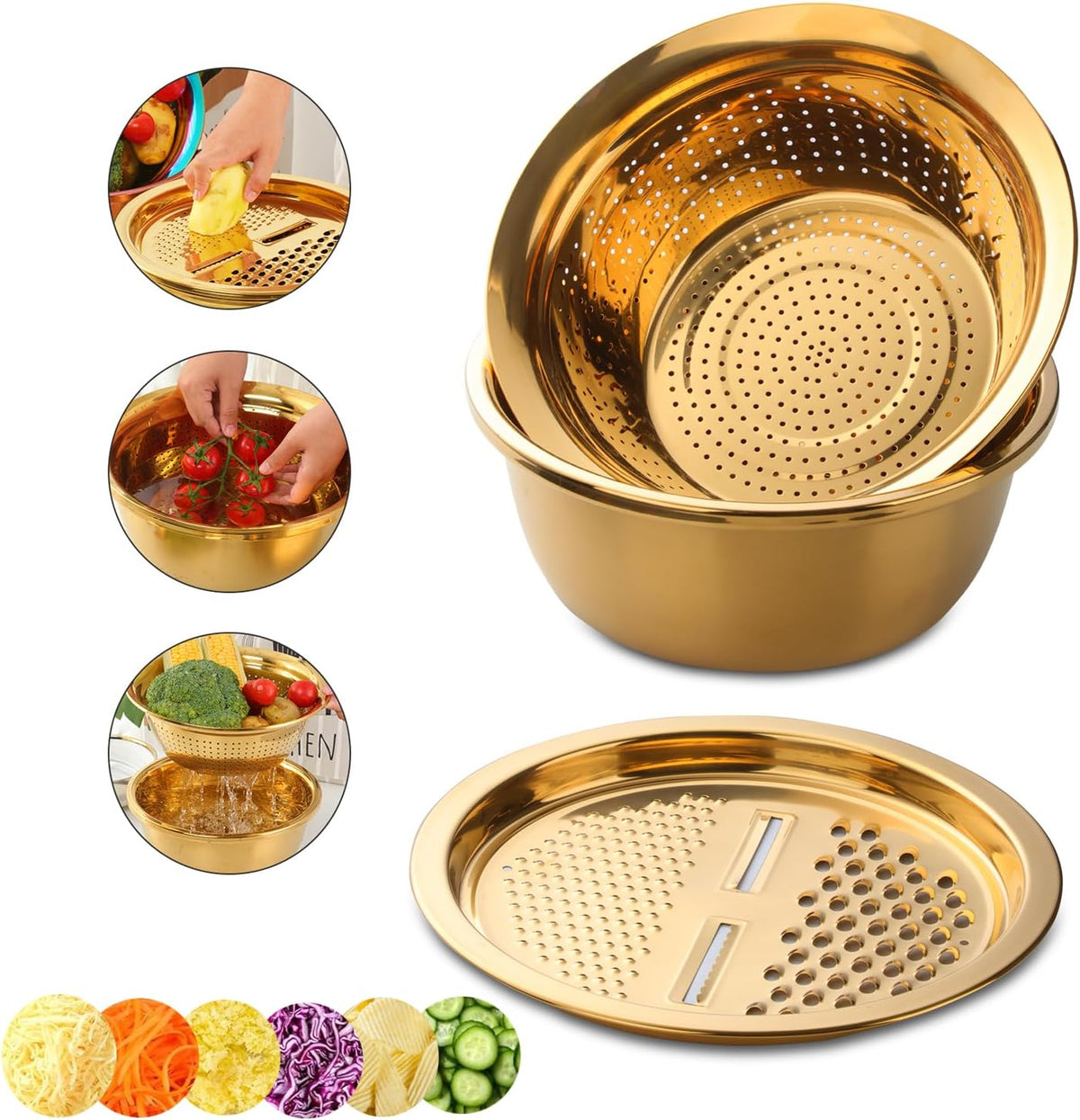 ChefMate 3‑in‑1 Stainless Steel Colander Se