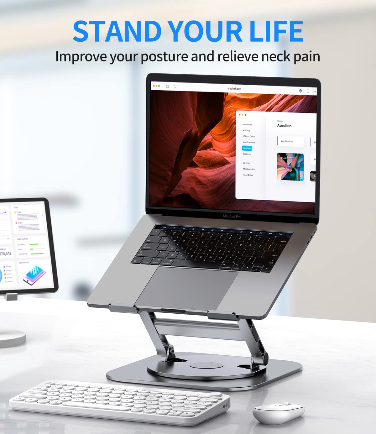 Adjustable Metal Laptop Stand with 360° Rotating Base