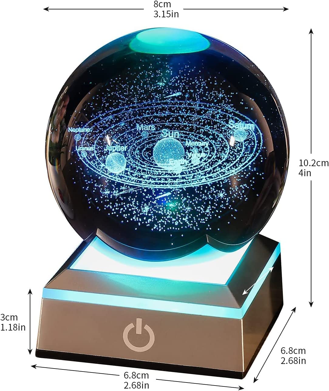 8cm 3D Crystal Ball with Colour Changing Light Up Base