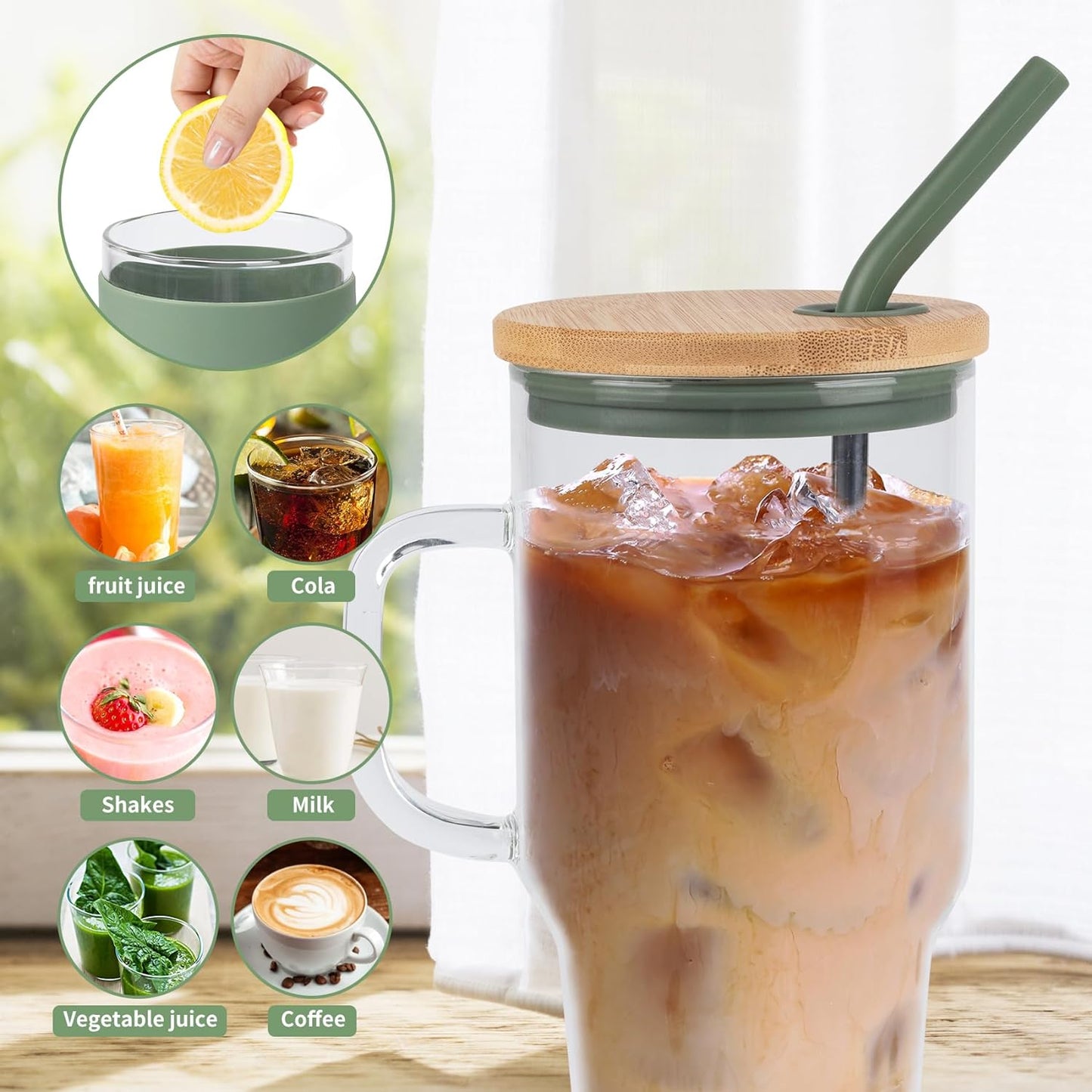 Portable Glass Cup with Lid, Straw & Silicone Sleeve