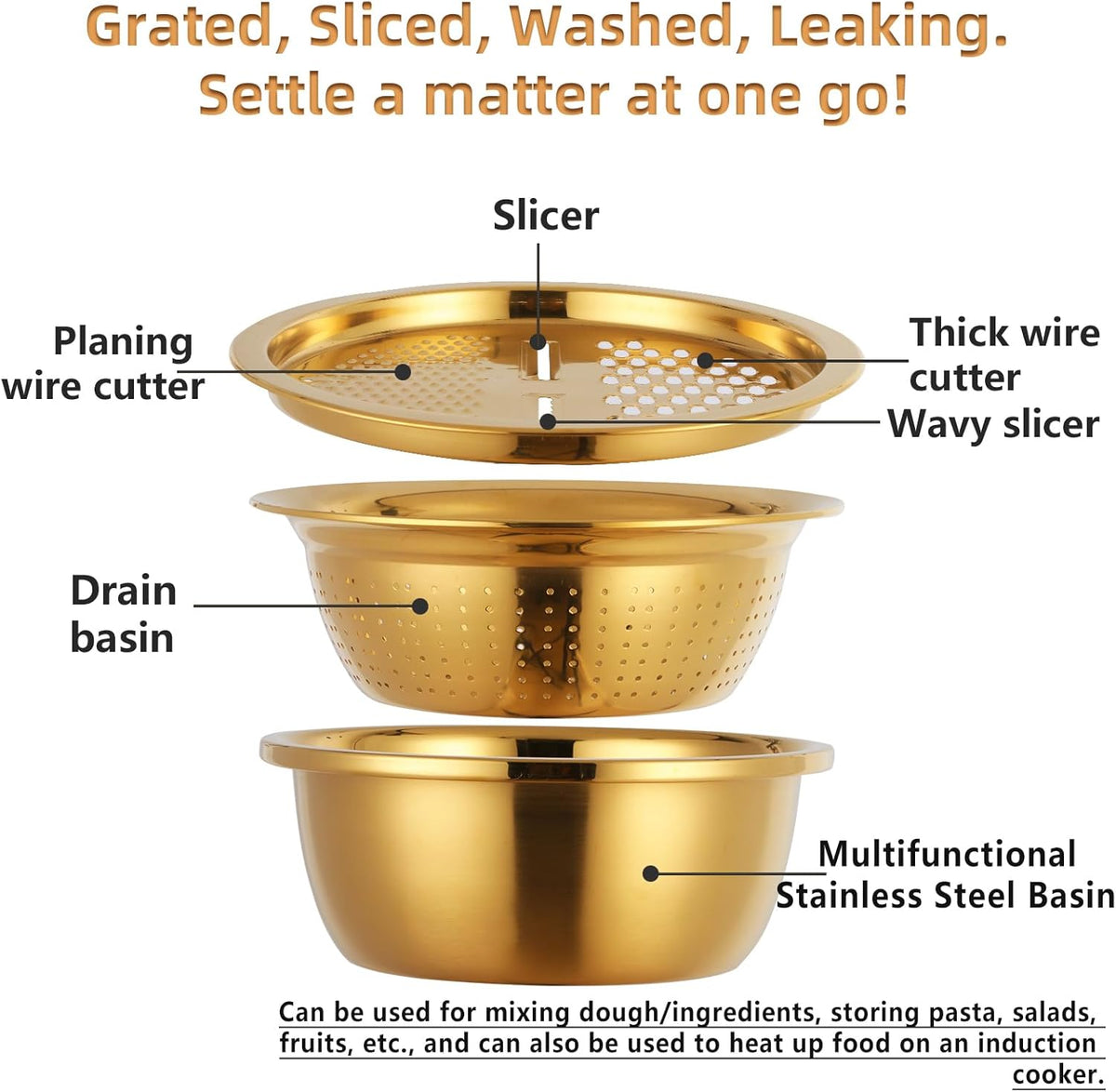 ChefMate 3‑in‑1 Stainless Steel Colander Se