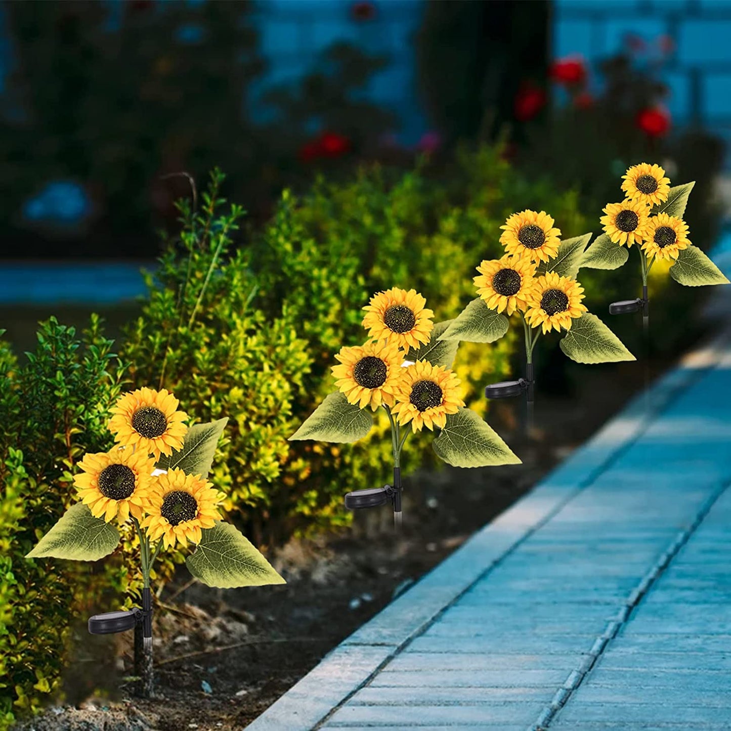 2 Pack Solar Garden Light With 3 Sunflowers