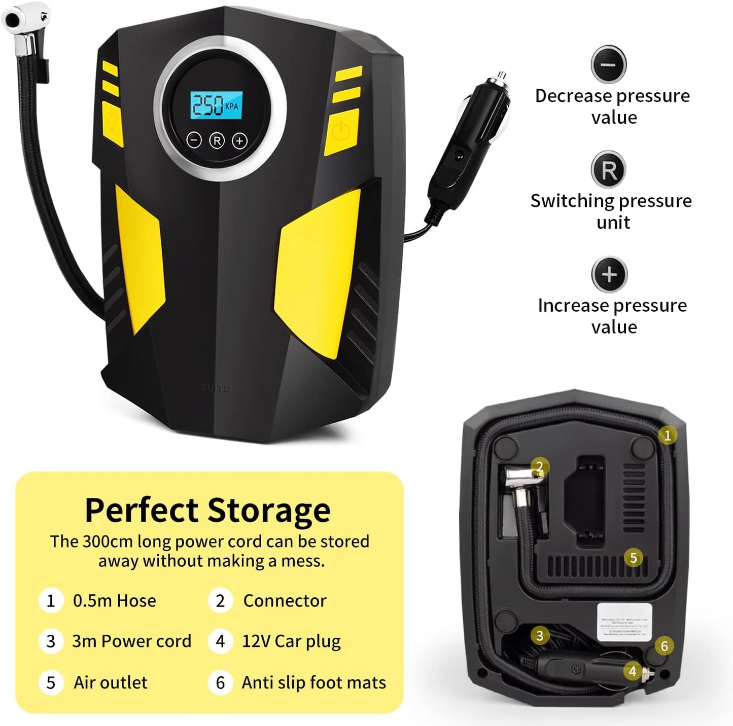 Carsun Digital Car Tyre Pump With One Touch Function