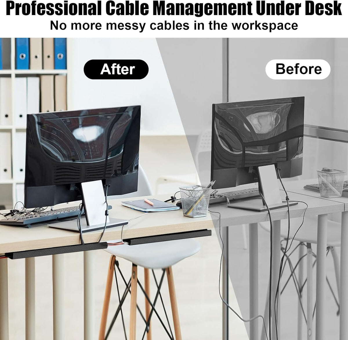 Cable Raceway Under Desk Cable Management – 40cm J‑Channel Cord Organizer