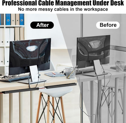 Cable Raceway Under Desk Cable Management – 40cm J‑Channel Cord Organizer