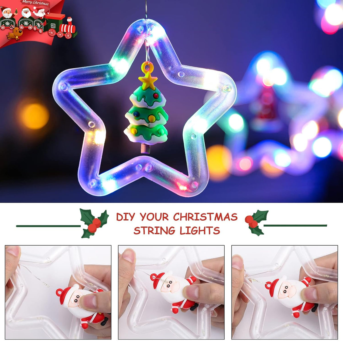 Festive Star Christmas Curtain String Lights – 3M, 120 LEDs, USB Powered, Remote Controlled