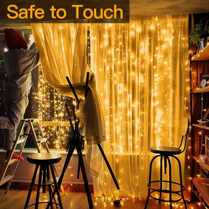 300 LED Outdoor Waterproof Curtain String Lights with Remote