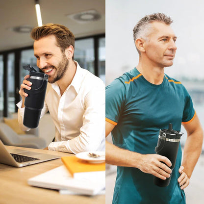 890ml Double Wall 2 in 1 - Straw or Sip with Carry Handle Flask