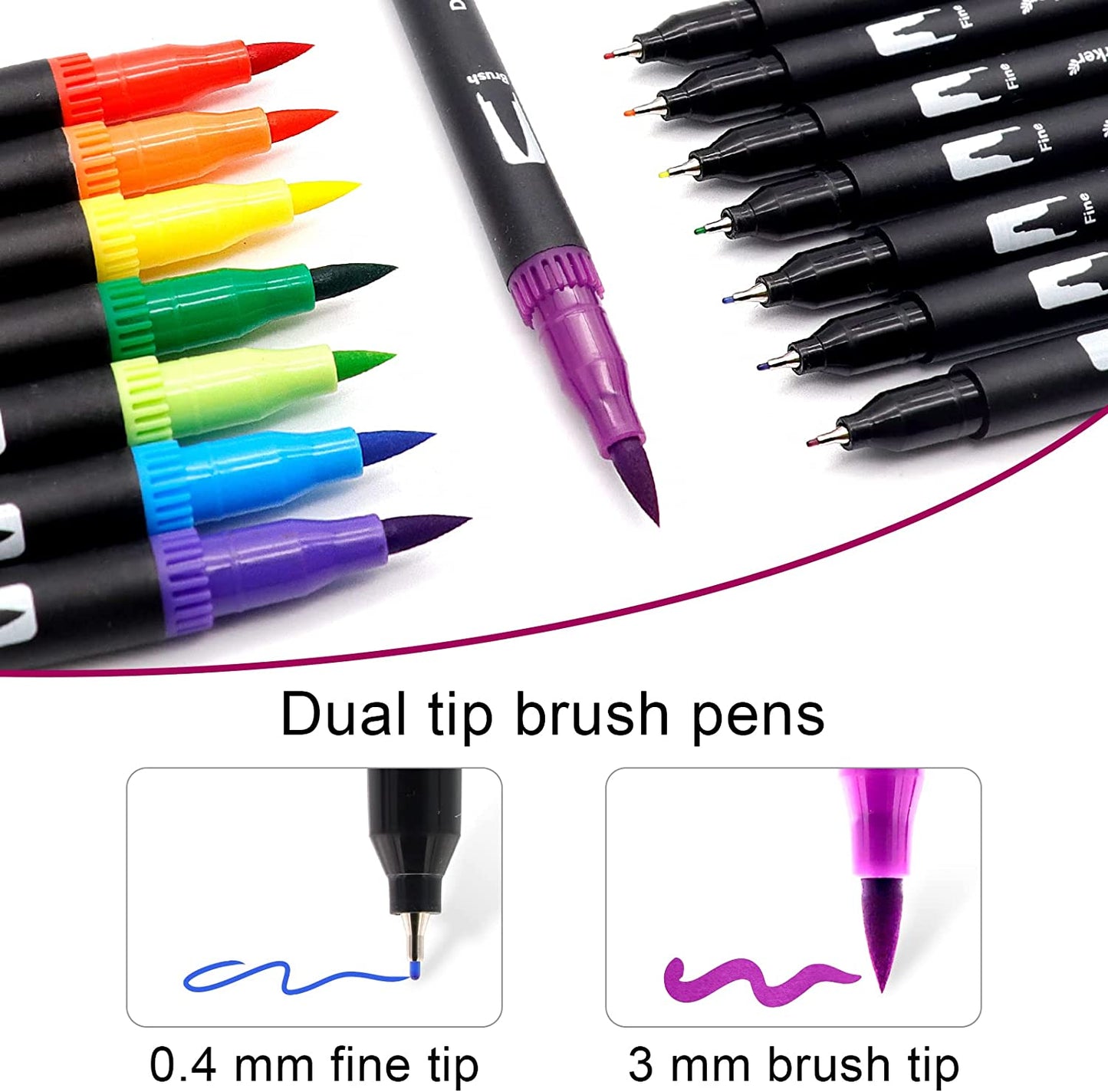 Dual Tip Brush Marker Pens 36 Pc