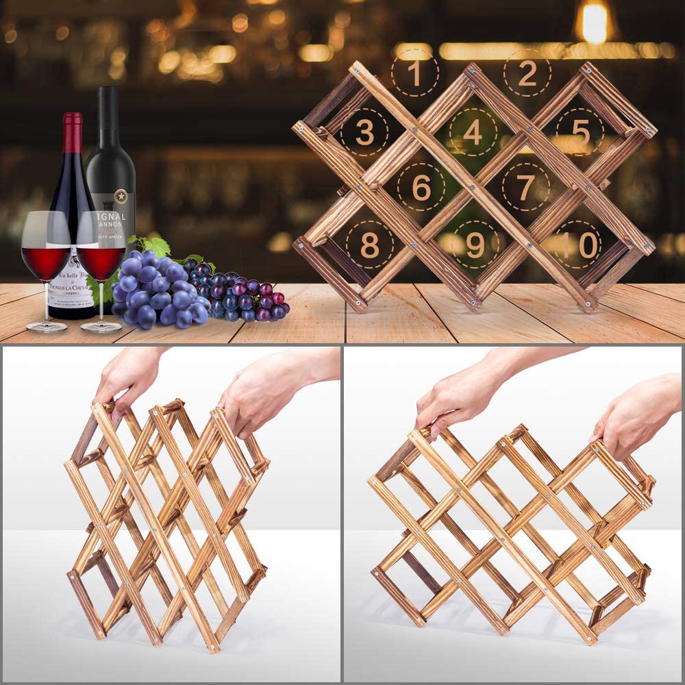 Criss-Cross Foldable Wooden Wine Rack Holder - 10 Bottle