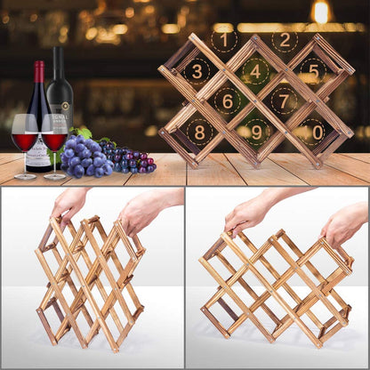 Criss-Cross Foldable Wooden Wine Rack Holder - 10 Bottle