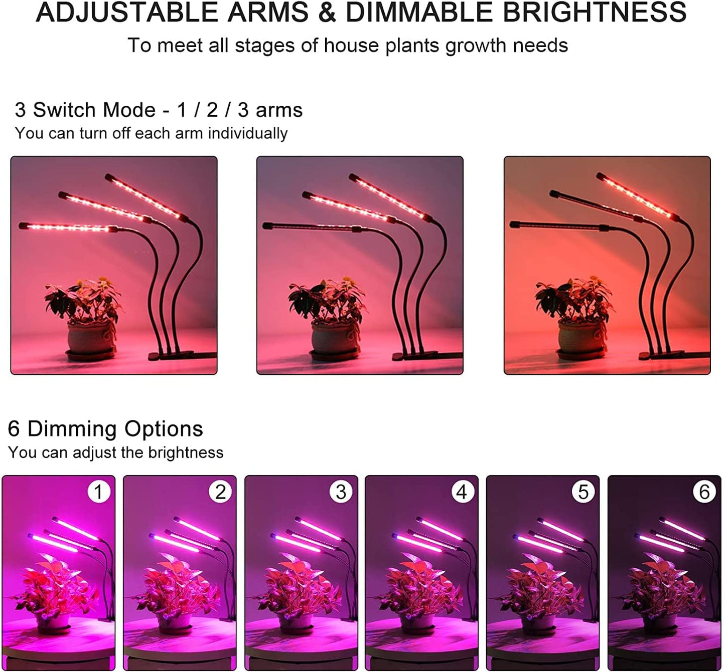 3-Head Grow Light for Indoor Plants