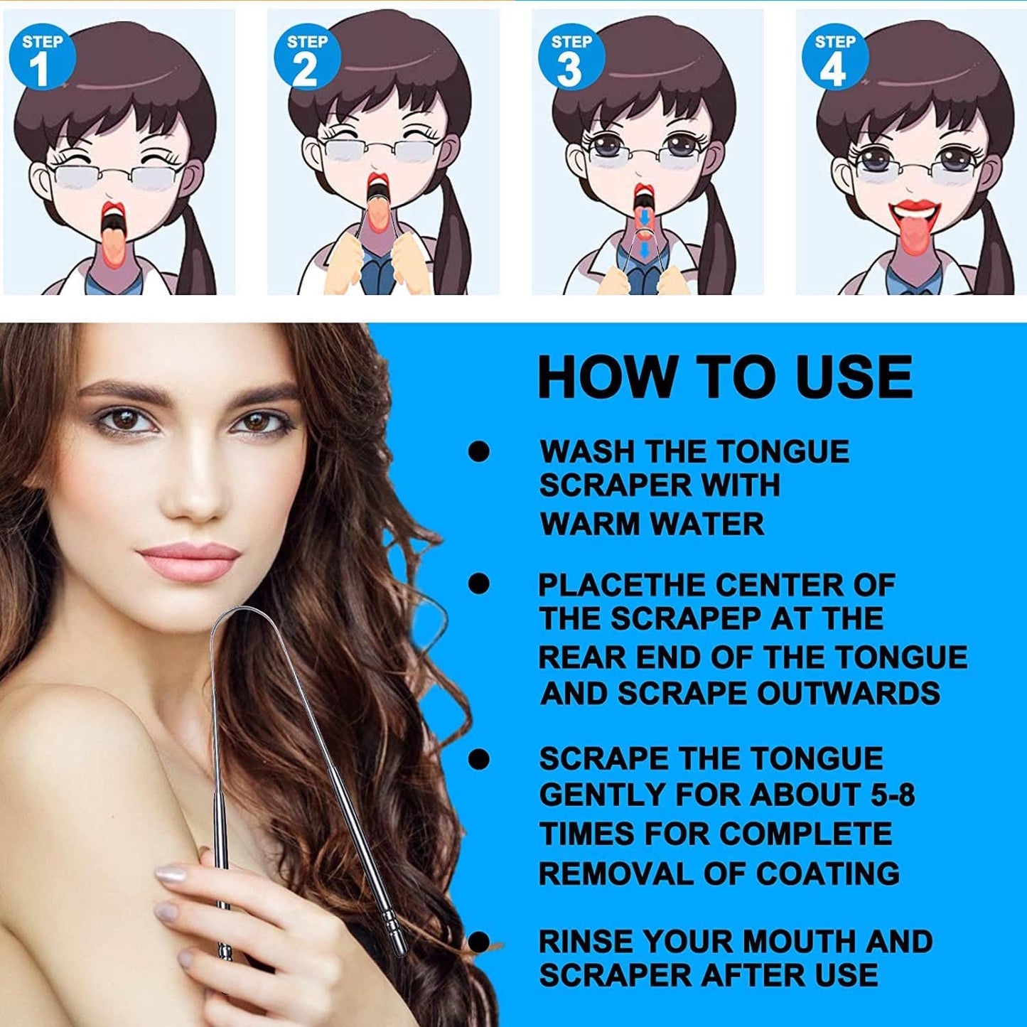 Professional Surgical Grade Stainless Steel Tongue Scrapper