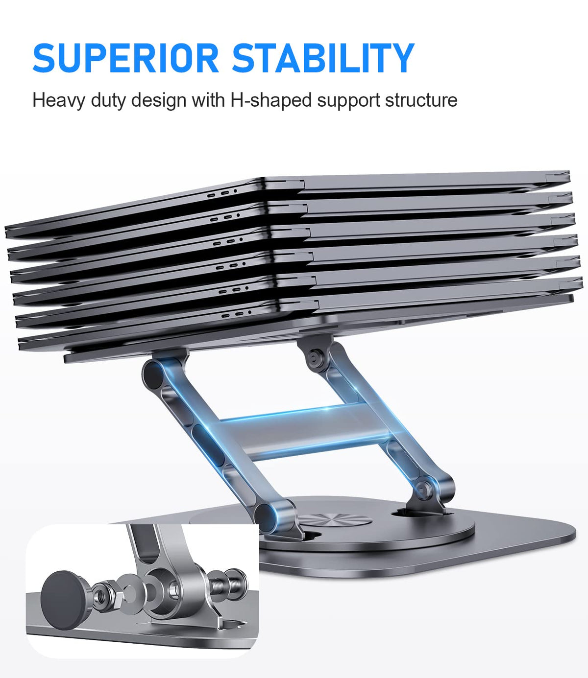 Adjustable Metal Laptop Stand with 360° Rotating Base