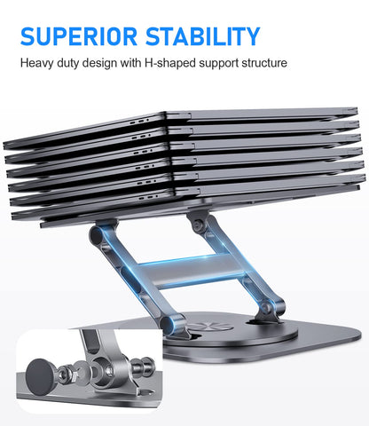 Adjustable Metal Laptop Stand with 360° Rotating Base