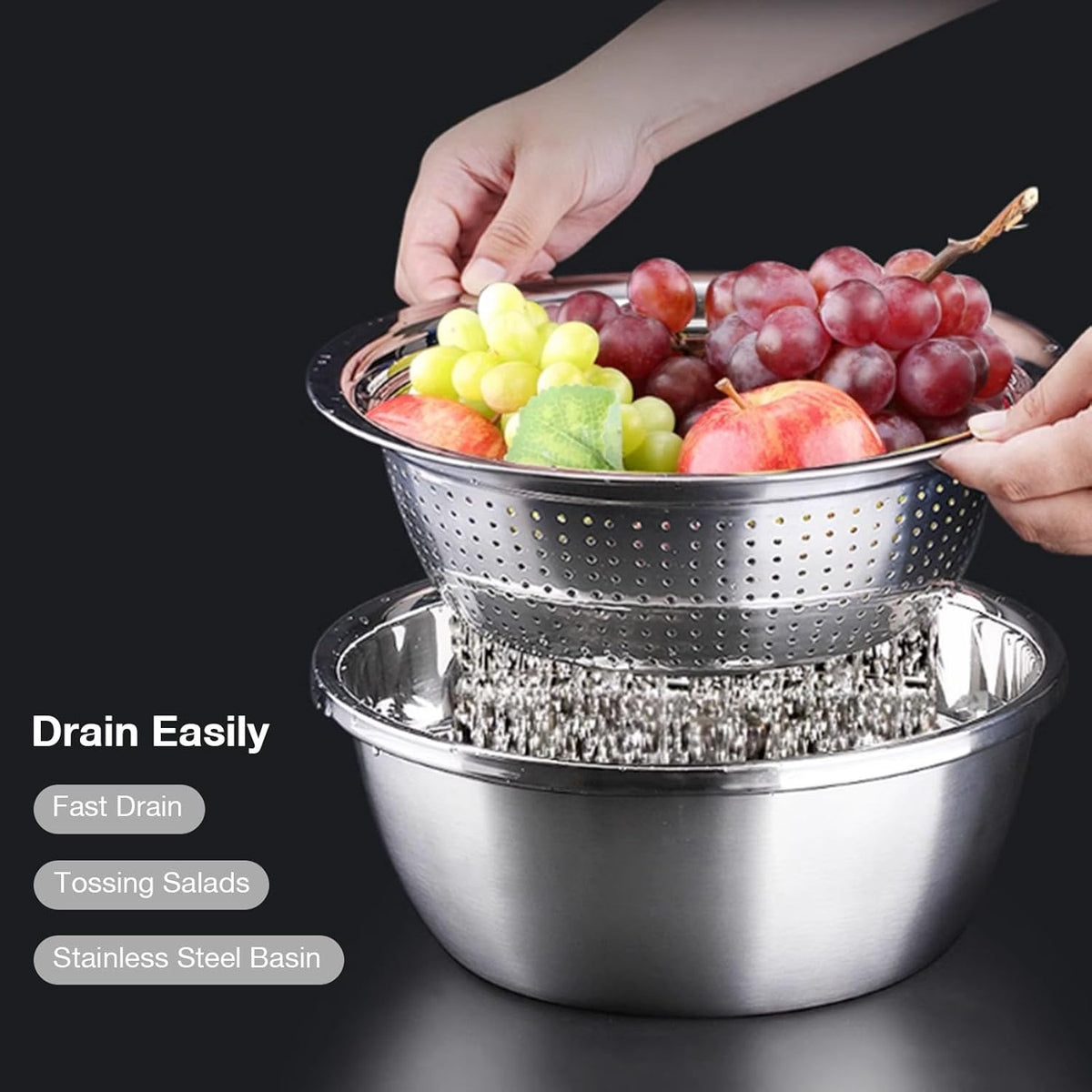ChefMate 3‑in‑1 Stainless Steel Colander Se