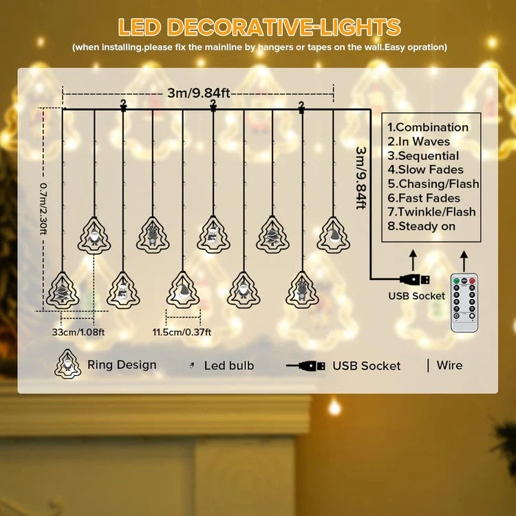 FestivaGlow Christmas Curtain String Lights – 3M, 120 LEDs, USB Powered, Remote Controlled