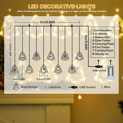 FestivaGlow Christmas Curtain String Lights – 3M, 120 LEDs, USB Powered, Remote Controlled