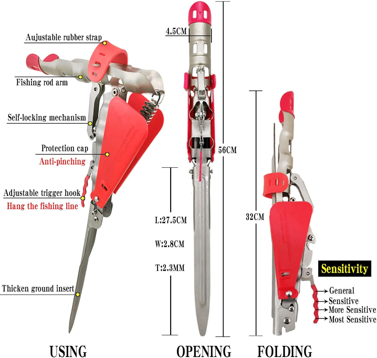 Automatic Double Spring Fishing Rod Holder, Stainless Steel Rod Stand