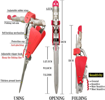 Automatic Double Spring Fishing Rod Holder, Stainless Steel Rod Stand