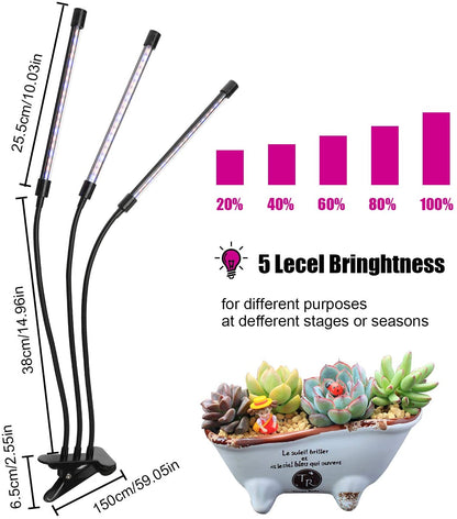 3-Head Grow Light for Indoor Plants