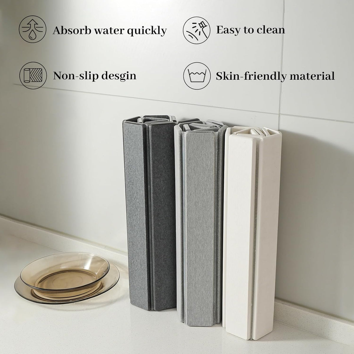 Non-Slip Absorbent Diatomite Stone Bath Mat - White