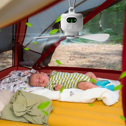Portable Ceiling Camping Fan with Light – 8000mAh Battery, Remote Control Timer