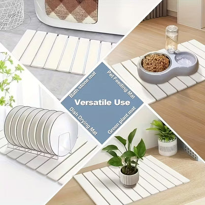 Non-Slip Absorbent Diatomite Stone Bath Mat - White