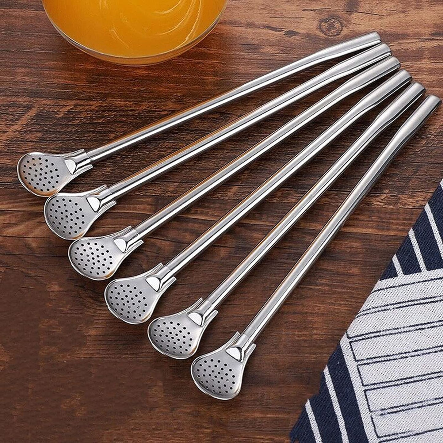 6pc Stainless Steel Drinking Straws with Filter Spoon