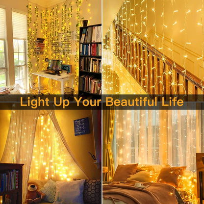 300 LED Outdoor Waterproof Curtain String Lights with Remote