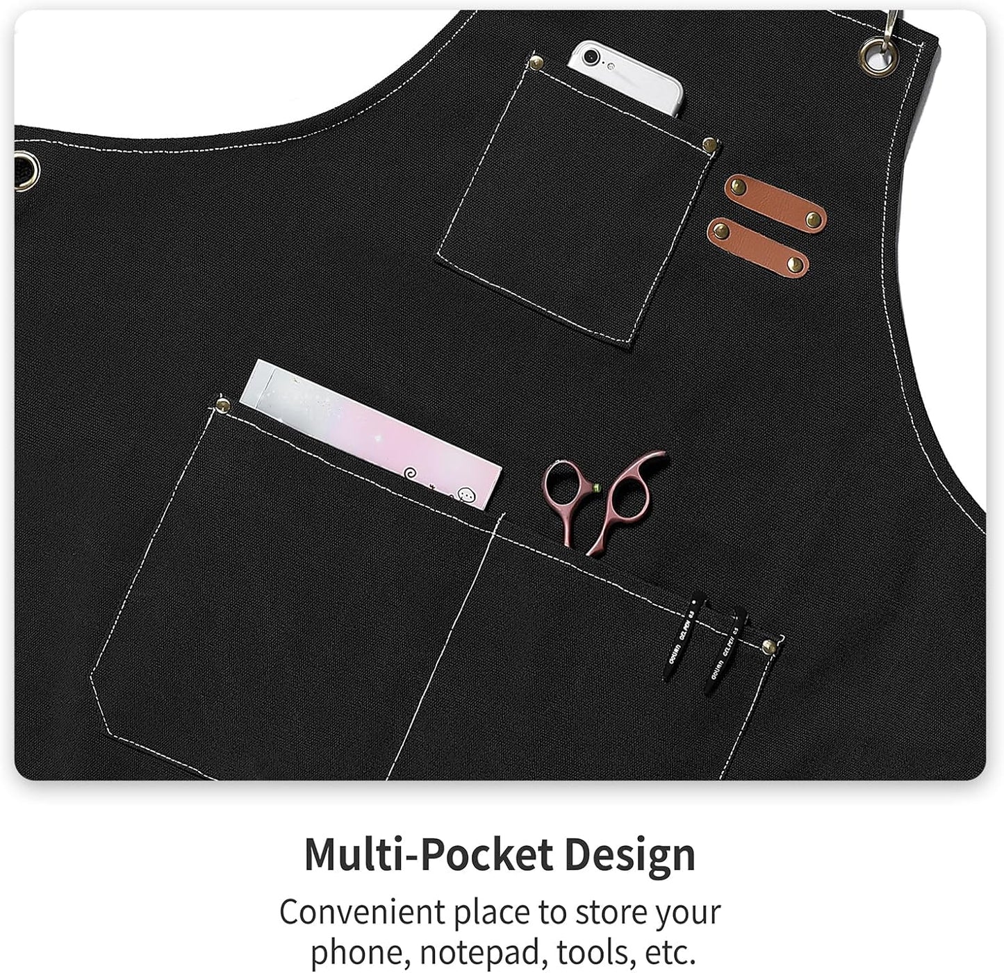 Canvas Apron Adjustable Cross-Back straps with Three Pockets