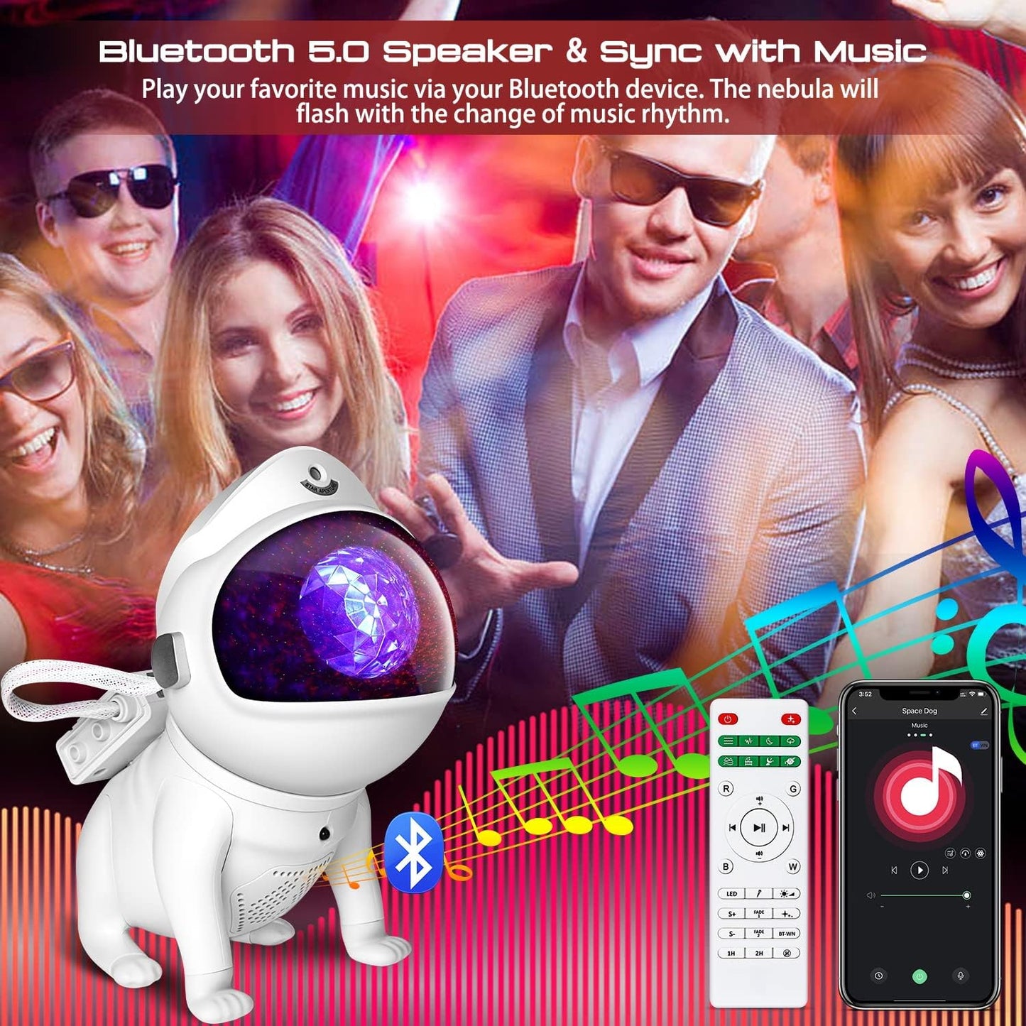 Space Dog Night Projector with Bluetooth Music