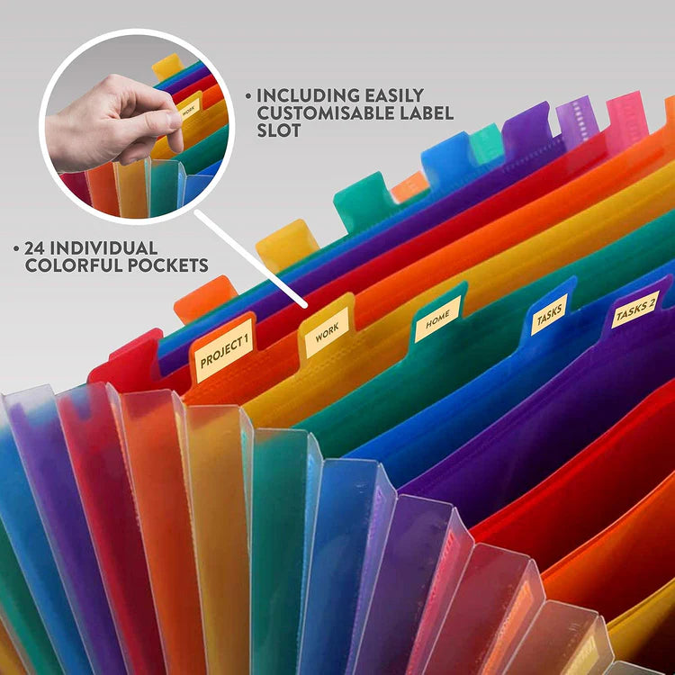 A4 Accordion Expandable Document Folder - 24 Color Coded Slots