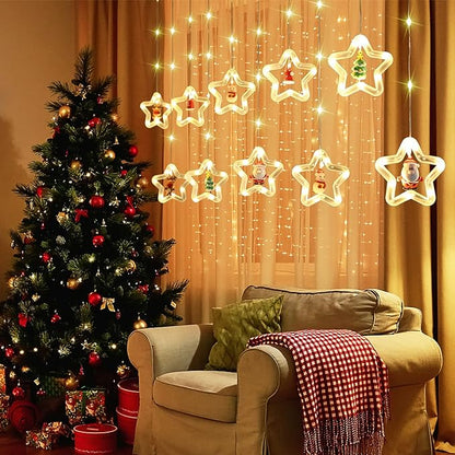 Festive Star Christmas Curtain String Lights – 3M, 120 LEDs, USB Powered, Remote Controlled