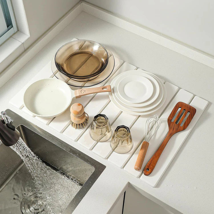 Non-Slip Absorbent Diatomite Stone Bath Mat - White