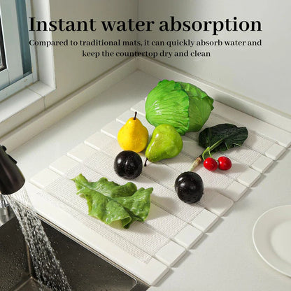 Non-Slip Absorbent Diatomite Stone Bath Mat - White