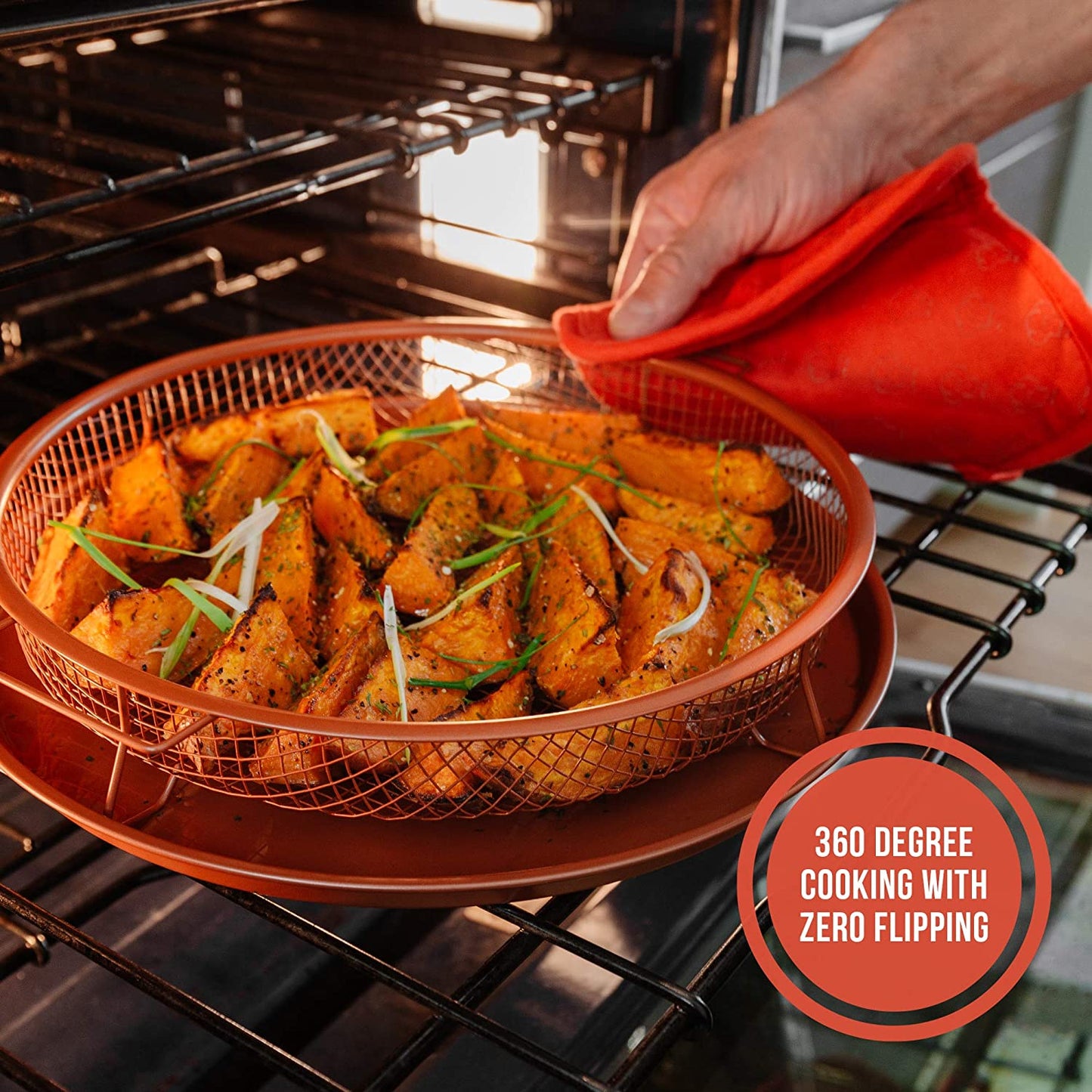 Air Fry in your Oven - 2 Piece Nonstick Copper Tray and Basket-Round