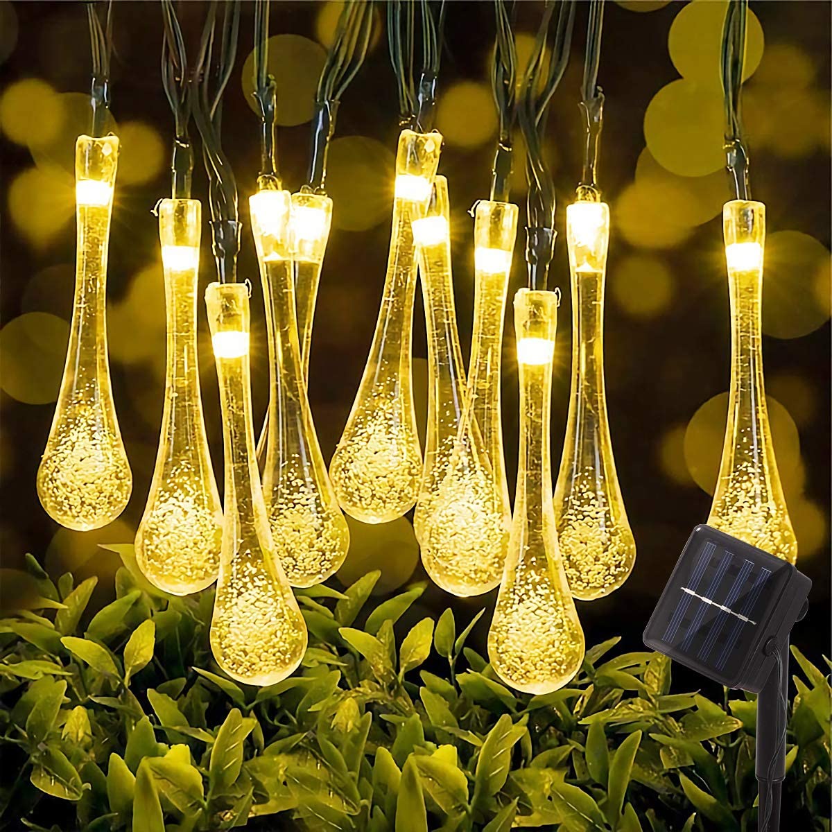 8M Teardrop Solar Powered Warm White String Lights