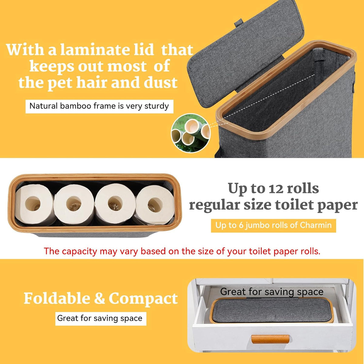 HideAway Bamboo Toilet Paper Storage Bin