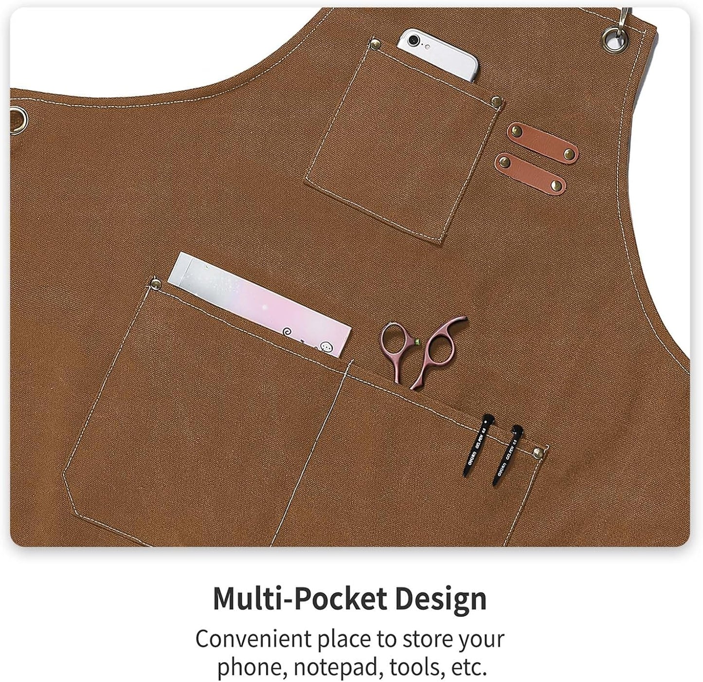 Canvas Apron Adjustable Cross-Back straps with Three Pockets