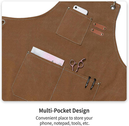 Canvas Apron Adjustable Cross-Back straps with Three Pockets