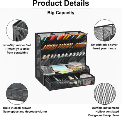 Marbrasse Mesh Desktop Stationary Organizer with Drawer