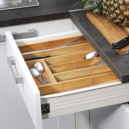 Extendable Bamboo Cutlery Tray - 5 -7 Compartments