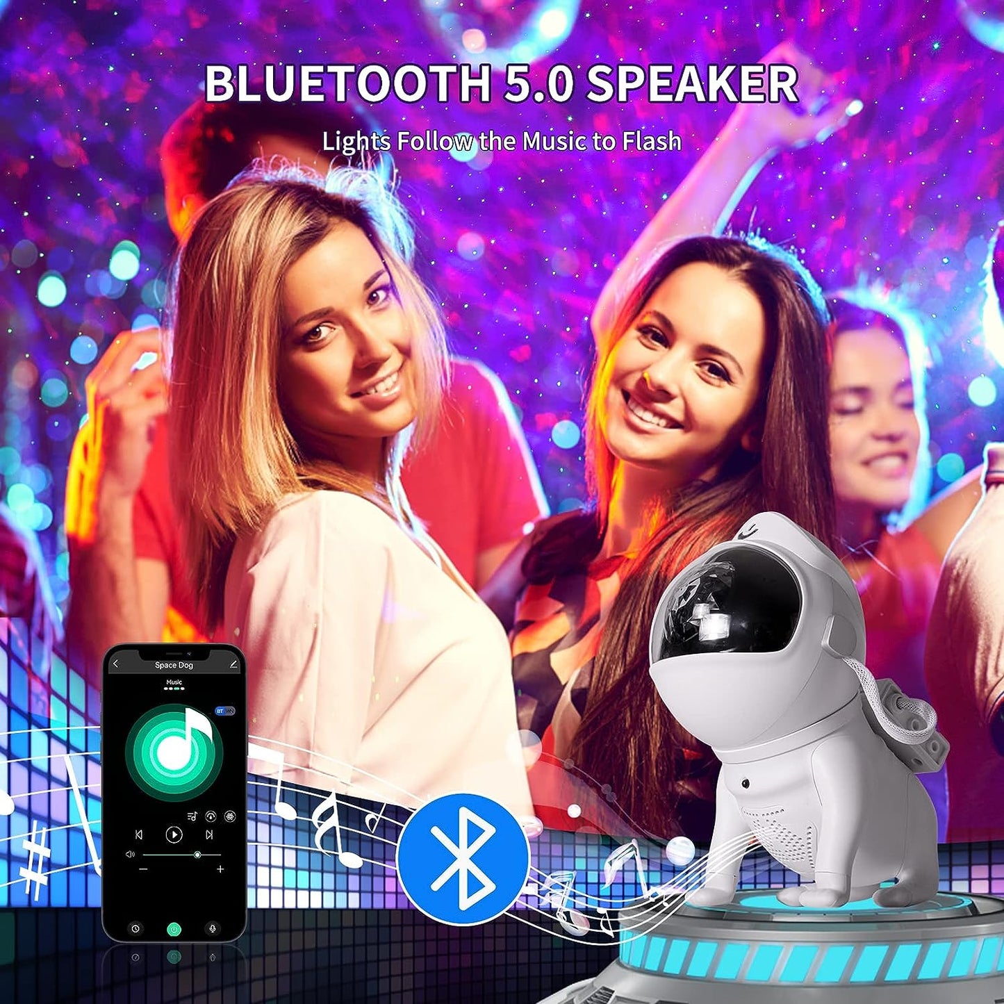 Space Dog Night Projector with Bluetooth Music