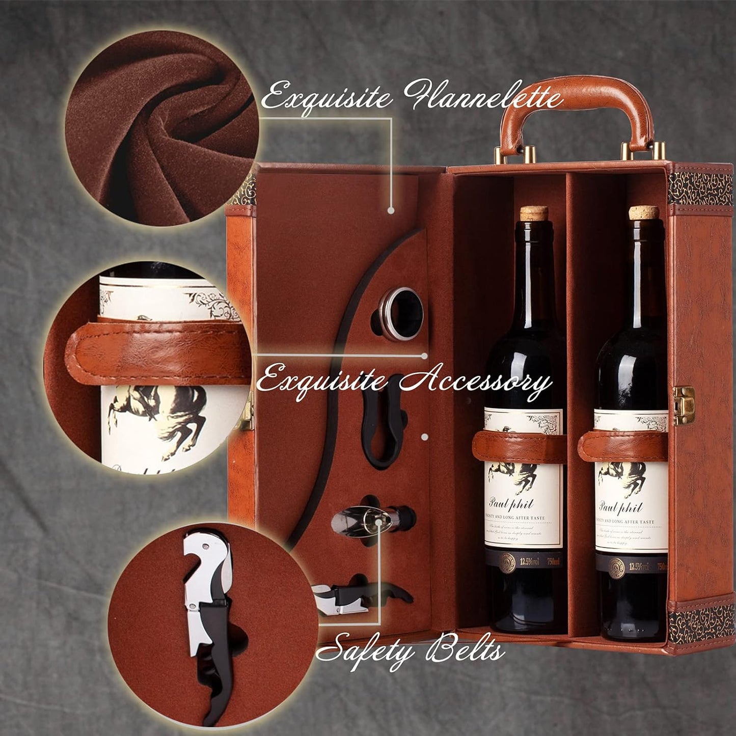 2 Bottle Luxury Wine Box Gift Set - Brown