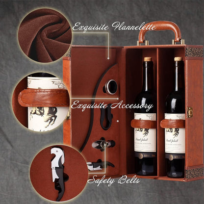 2 Bottle Luxury Wine Box Gift Set - Brown